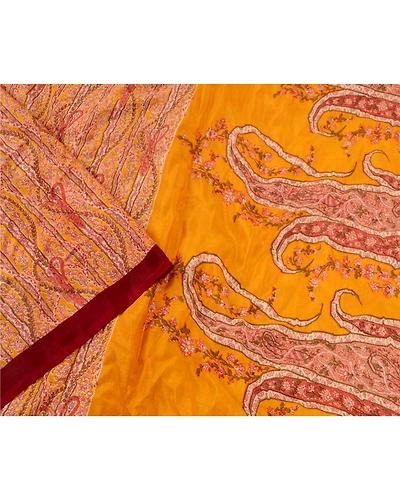 Sanskriti Vintage Red Indian Sarees Pure Silk Printed Sari Soft 5Yd Craft Fabric, PR-58167-Red-Printed Floral Design-Pure Silk-3