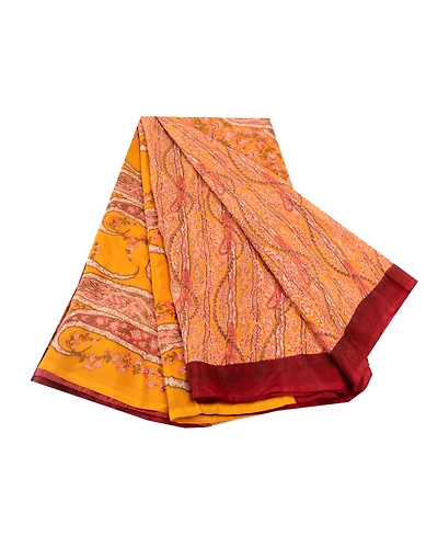 Sanskriti Vintage Red Indian Sarees Pure Silk Printed Sari Soft 5Yd Craft Fabric, PR-58167-Red-Printed Floral Design-Pure Silk-7