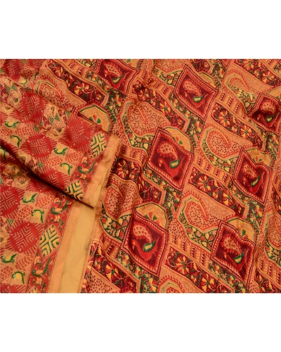 Sanskriti Vintage Red Peacock Printed Sarees Pure Silk Sari Soft Sewing Fabric, PR-58175-Red-Printed Floral Design-Pure Silk-1