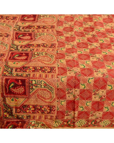 Sanskriti Vintage Red Peacock Printed Sarees Pure Silk Sari Soft Sewing Fabric, PR-58175-Red-Printed Floral Design-Pure Silk-3