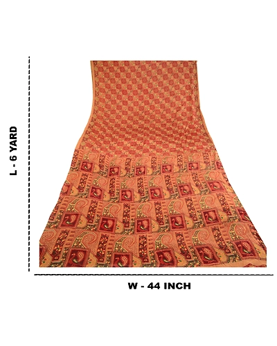 Sanskriti Vintage Red Peacock Printed Sarees Pure Silk Sari Soft Sewing Fabric, PR-58175-Red-Printed Floral Design-Pure Silk-8
