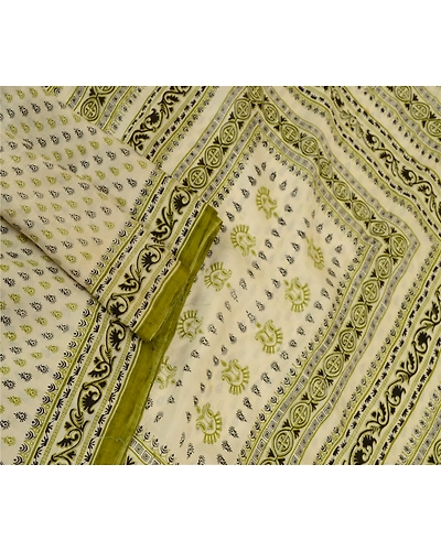 Sanskriti Vintage Ivory Printed Sarees 100% Pure Silk Sari 5Yd Soft Craft Fabric, PR-58188-Ivory-Printed Floral Design-Pure Silk-1