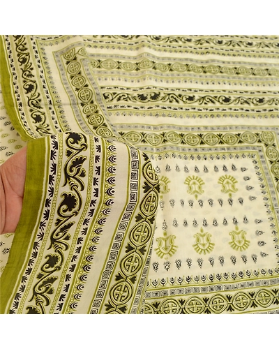 Sanskriti Vintage Ivory Printed Sarees 100% Pure Silk Sari 5Yd Soft Craft Fabric, PR-58188-Ivory-Printed Floral Design-Pure Silk-5