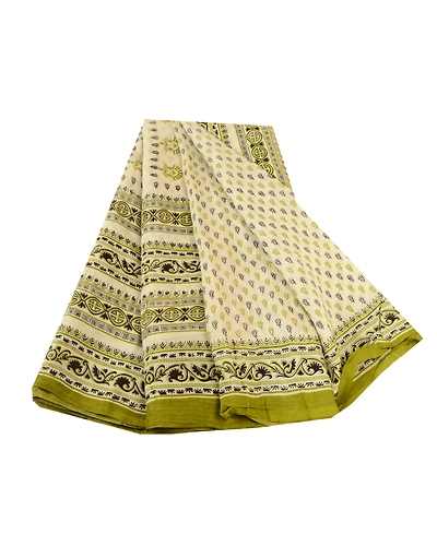 Sanskriti Vintage Ivory Printed Sarees 100% Pure Silk Sari 5Yd Soft Craft Fabric, PR-58188-Ivory-Printed Floral Design-Pure Silk-6