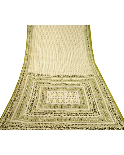 Sanskriti Vintage Ivory Printed Sarees 100% Pure Silk Sari 5Yd Soft Craft Fabric, PR-58188-Ivory-Printed Floral Design-Pure Silk-7