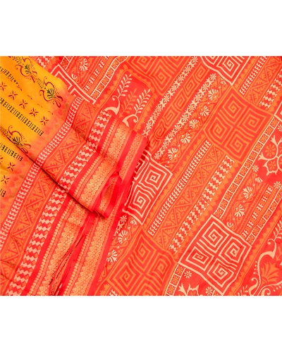 Sanskriti Vintage Canary Yellow Sarees Pure Silk Printed Sari 5Yd Craft Fabric, PR-58203-Canary Yellow-Printed Floral Design-Pure Silk-1