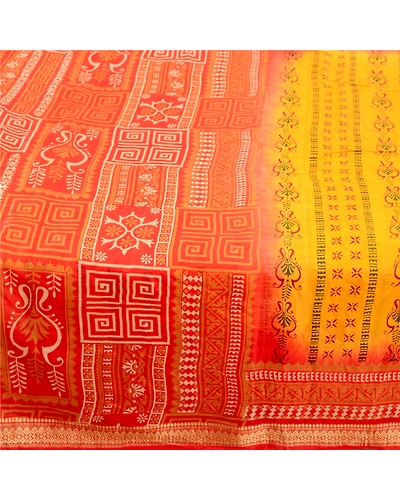 Sanskriti Vintage Canary Yellow Sarees Pure Silk Printed Sari 5Yd Craft Fabric, PR-58203-Canary Yellow-Printed Floral Design-Pure Silk-3