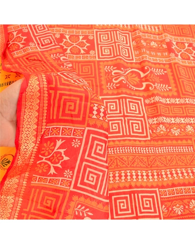 Sanskriti Vintage Canary Yellow Sarees Pure Silk Printed Sari 5Yd Craft Fabric, PR-58203-Canary Yellow-Printed Floral Design-Pure Silk-5