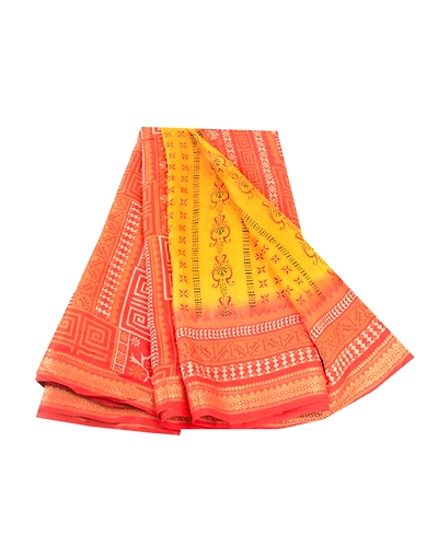Sanskriti Vintage Canary Yellow Sarees Pure Silk Printed Sari 5Yd Craft Fabric, PR-58203-Canary Yellow-Printed Floral Design-Pure Silk-6