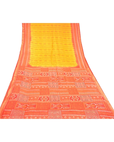 Sanskriti Vintage Canary Yellow Sarees Pure Silk Printed Sari 5Yd Craft Fabric, PR-58203-Canary Yellow-Printed Floral Design-Pure Silk-7