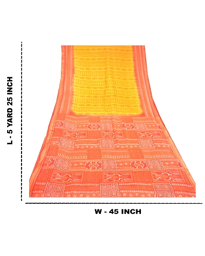 Sanskriti Vintage Canary Yellow Sarees Pure Silk Printed Sari 5Yd Craft Fabric, PR-58203-Canary Yellow-Printed Floral Design-Pure Silk-8