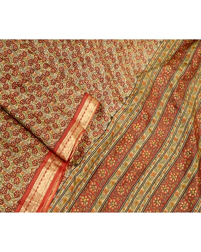 Sanskriti Vintage Dark Red Sarees Pure Silk Print Zari Border Sari Craft Fabric, PR-58213-Dark Red-Printed Floral Design-Pure Silk-1