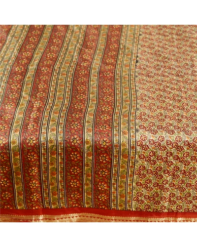 Sanskriti Vintage Dark Red Sarees Pure Silk Print Zari Border Sari Craft Fabric, PR-58213-Dark Red-Printed Floral Design-Pure Silk-3