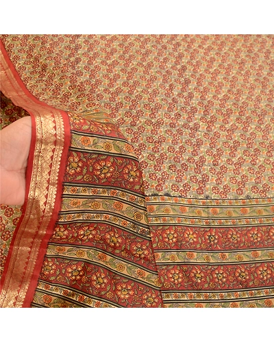 Sanskriti Vintage Dark Red Sarees Pure Silk Print Zari Border Sari Craft Fabric, PR-58213-Dark Red-Printed Floral Design-Pure Silk-5