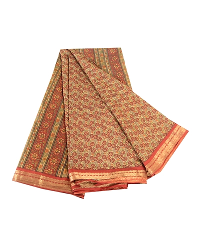 Sanskriti Vintage Dark Red Sarees Pure Silk Print Zari Border Sari Craft Fabric, PR-58213-Dark Red-Printed Floral Design-Pure Silk-6