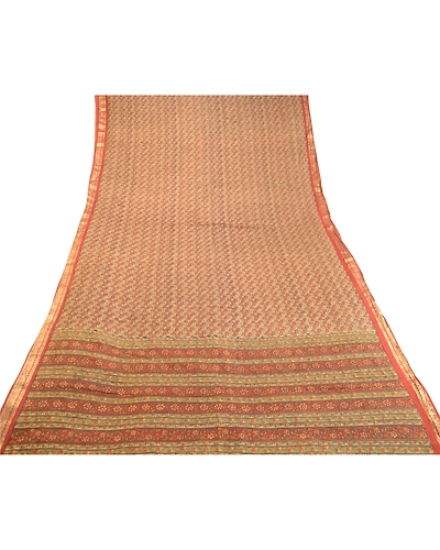 Sanskriti Vintage Dark Red Sarees Pure Silk Print Zari Border Sari Craft Fabric, PR-58213-Dark Red-Printed Floral Design-Pure Silk-7