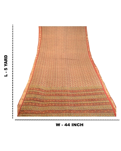 Sanskriti Vintage Dark Red Sarees Pure Silk Print Zari Border Sari Craft Fabric, PR-58213-Dark Red-Printed Floral Design-Pure Silk-8