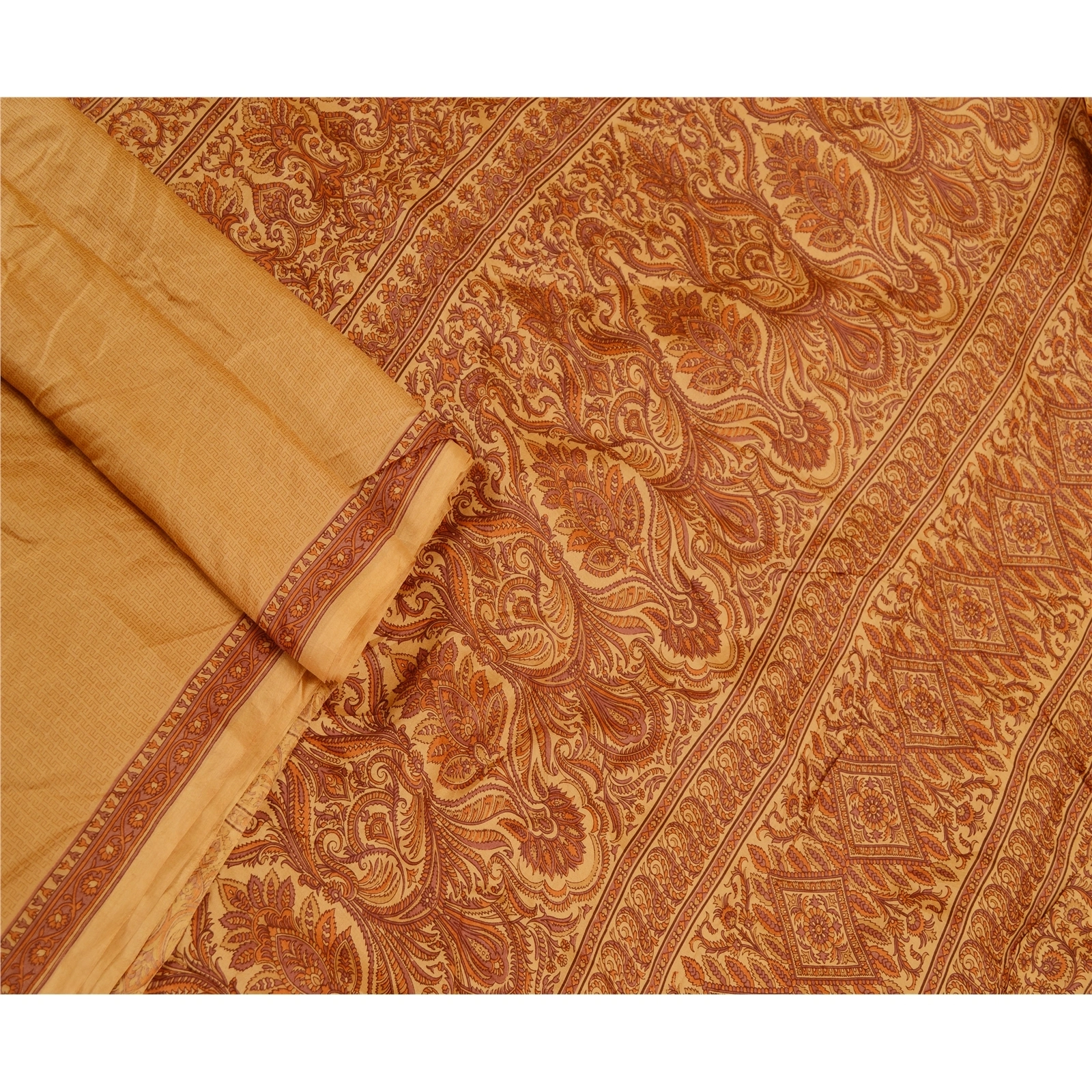 Sanskriti Vintage Salted Caramel Sarees Pure Silk Printed Sari Soft Craft Fabric, PR-58249-Salted Caramel-Printed Floral Design-Pure Silk-1