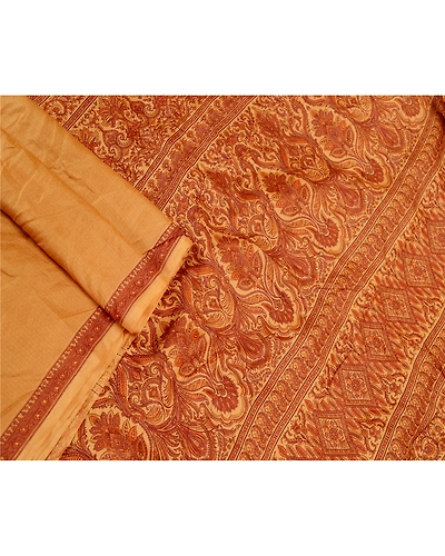 Sanskriti Vintage Salted Caramel Sarees Pure Silk Printed Sari Soft Craft Fabric, PR-58249-Salted Caramel-Printed Floral Design-Pure Silk-1