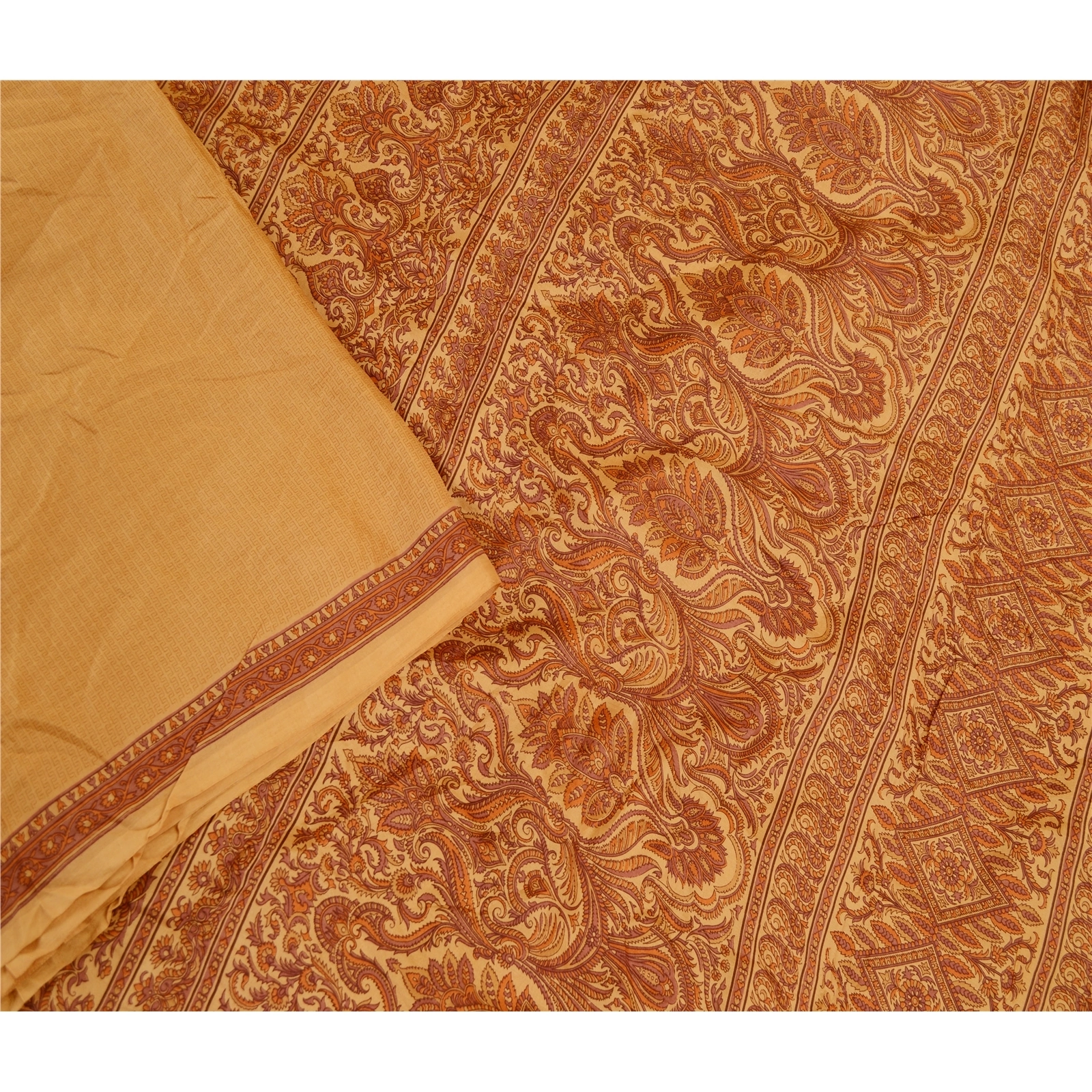 Sanskriti Vintage Salted Caramel Sarees Pure Silk Printed Sari Soft Craft Fabric, PR-58249-Salted Caramel-Printed Floral Design-Pure Silk-2