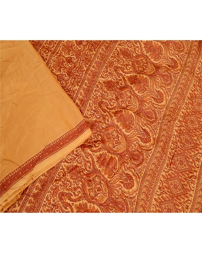 Sanskriti Vintage Salted Caramel Sarees Pure Silk Printed Sari Soft Craft Fabric, PR-58249-Salted Caramel-Printed Floral Design-Pure Silk-2