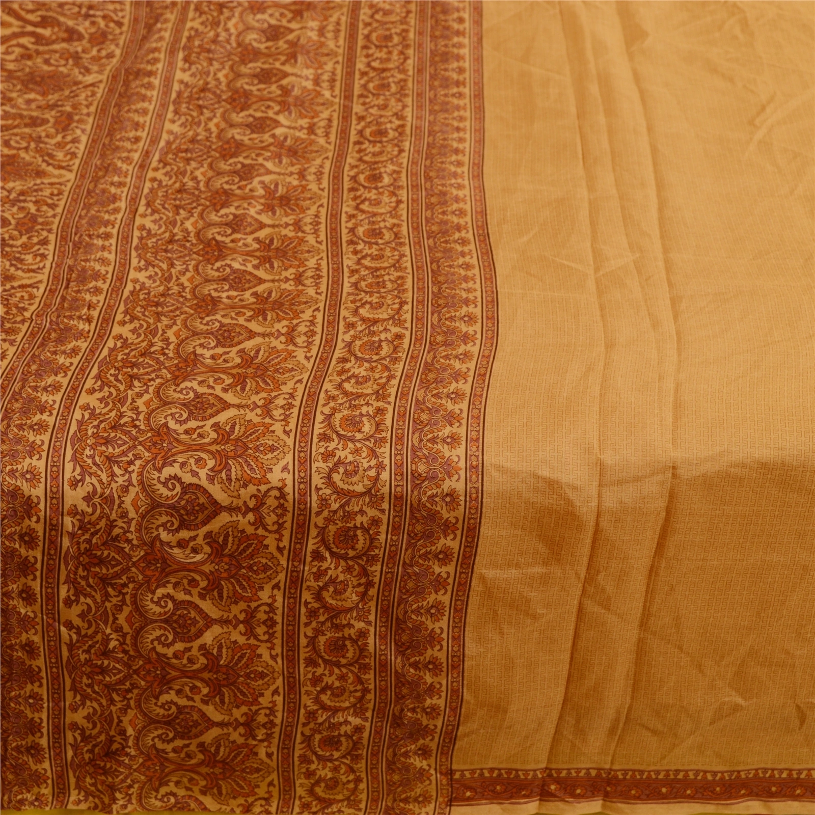 Sanskriti Vintage Salted Caramel Sarees Pure Silk Printed Sari Soft Craft Fabric, PR-58249-Salted Caramel-Printed Floral Design-Pure Silk-3