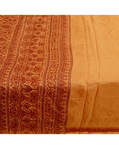 Sanskriti Vintage Salted Caramel Sarees Pure Silk Printed Sari Soft Craft Fabric, PR-58249-Salted Caramel-Printed Floral Design-Pure Silk-3