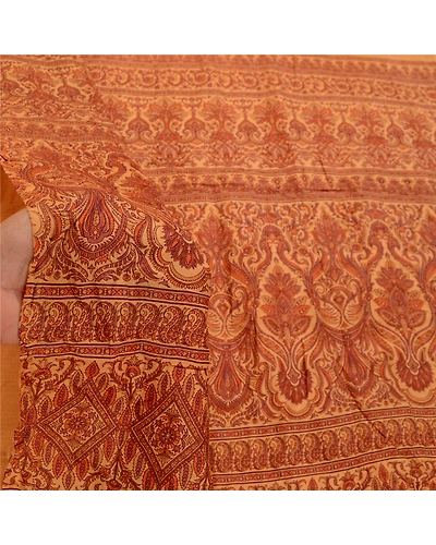 Sanskriti Vintage Salted Caramel Sarees Pure Silk Printed Sari Soft Craft Fabric, PR-58249-Salted Caramel-Printed Floral Design-Pure Silk-5