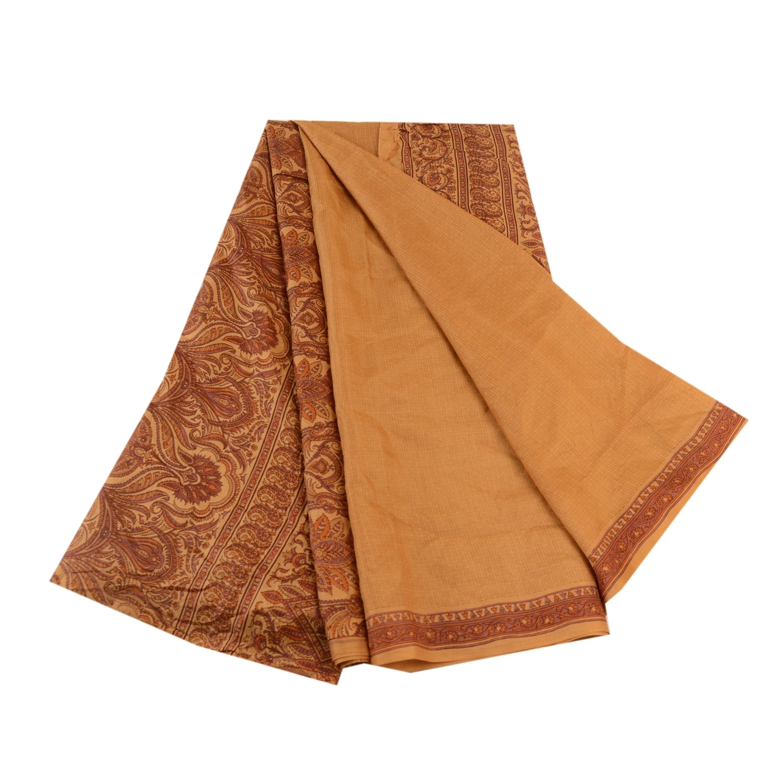 Sanskriti Vintage Salted Caramel Sarees Pure Silk Printed Sari Soft Craft Fabric, PR-58249-Salted Caramel-Printed Floral Design-Pure Silk-6