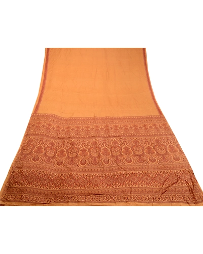 Sanskriti Vintage Salted Caramel Sarees Pure Silk Printed Sari Soft Craft Fabric, PR-58249-Salted Caramel-Printed Floral Design-Pure Silk-7