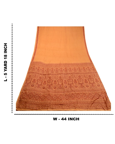 Sanskriti Vintage Salted Caramel Sarees Pure Silk Printed Sari Soft Craft Fabric, PR-58249-Salted Caramel-Printed Floral Design-Pure Silk-8