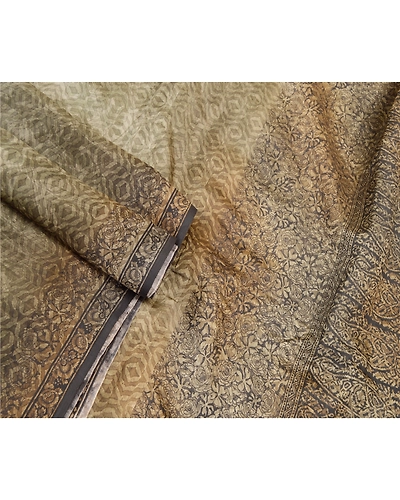 Sanskriti Vintage Green Sarees 100% Pure Silk Printed Sari Floral Craft Fabric, PR-58268-Green-Printed Floral Design-Pure Silk-1