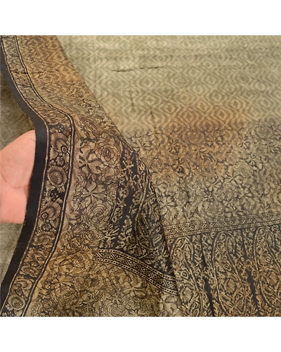 Sanskriti Vintage Green Sarees 100% Pure Silk Printed Sari Floral Craft Fabric, PR-58268-Green-Printed Floral Design-Pure Silk-5