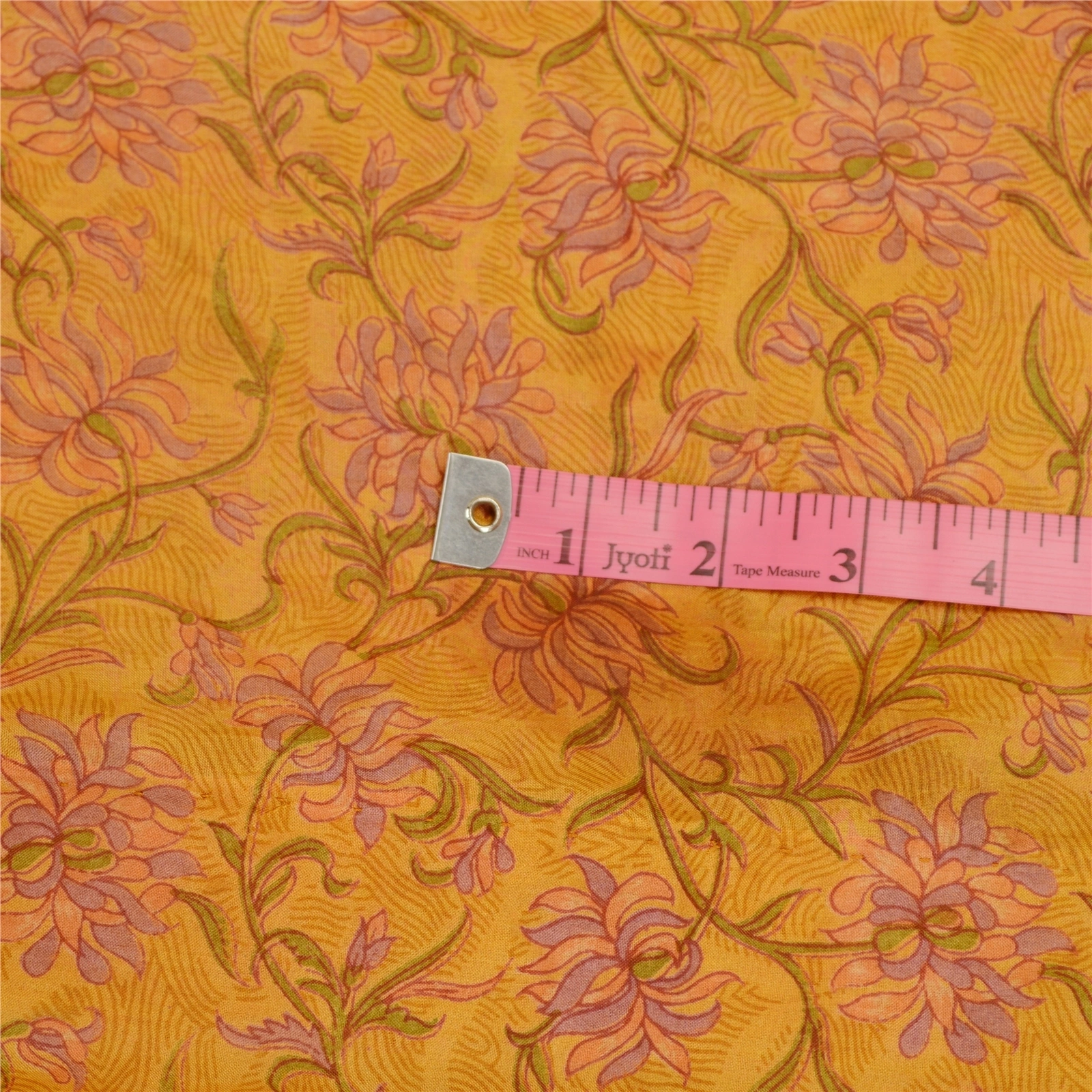 Sanskriti Vintage Saffron Sarees Pure Silk Printed Zari Border Sari Craft Fabric, PR-58276-Saffron-Printed Floral Design-Pure Silk-1