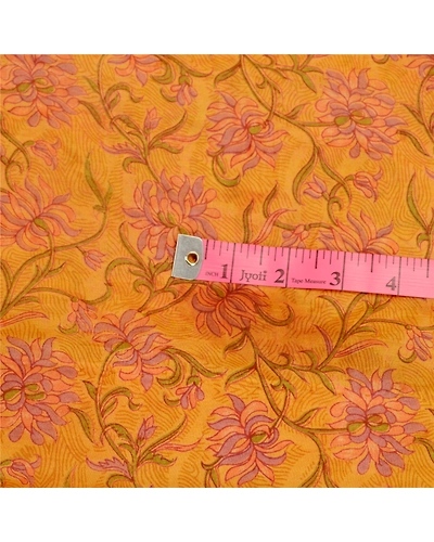 Sanskriti Vintage Saffron Sarees Pure Silk Printed Zari Border Sari Craft Fabric, PR-58276-Saffron-Printed Floral Design-Pure Silk-1