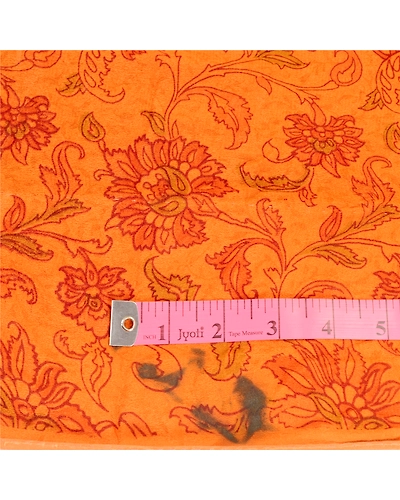 Sanskriti Vintage Indian Saffron Sarees Pure Silk Printed Sari 5Yd Craft Fabric, PR-58279-Saffron-Printed Floral Design-Pure Silk-1