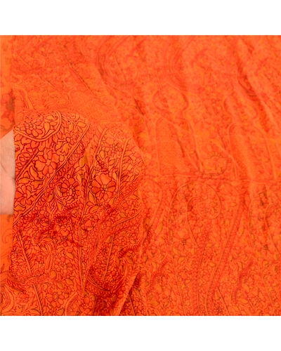 Sanskriti Vintage Indian Saffron Sarees Pure Silk Printed Sari 5Yd Craft Fabric, PR-58279-Saffron-Printed Floral Design-Pure Silk-6
