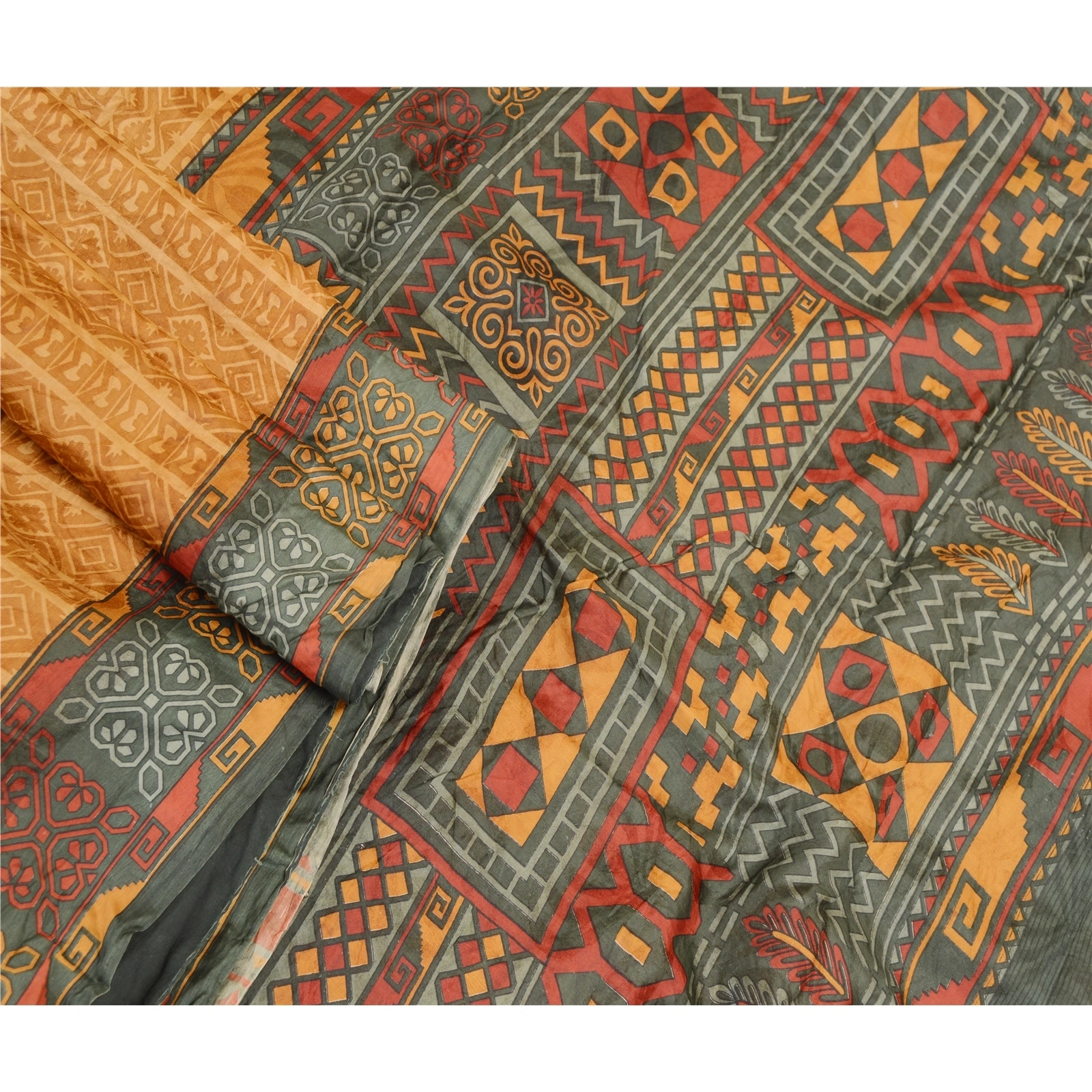 Sanskriti Vintage Brown Sarees 100% Pure Silk Printed Sari 5Yd Soft Craft Fabric, PR-58287-Brown-Printed Floral Design-Pure Silk-1