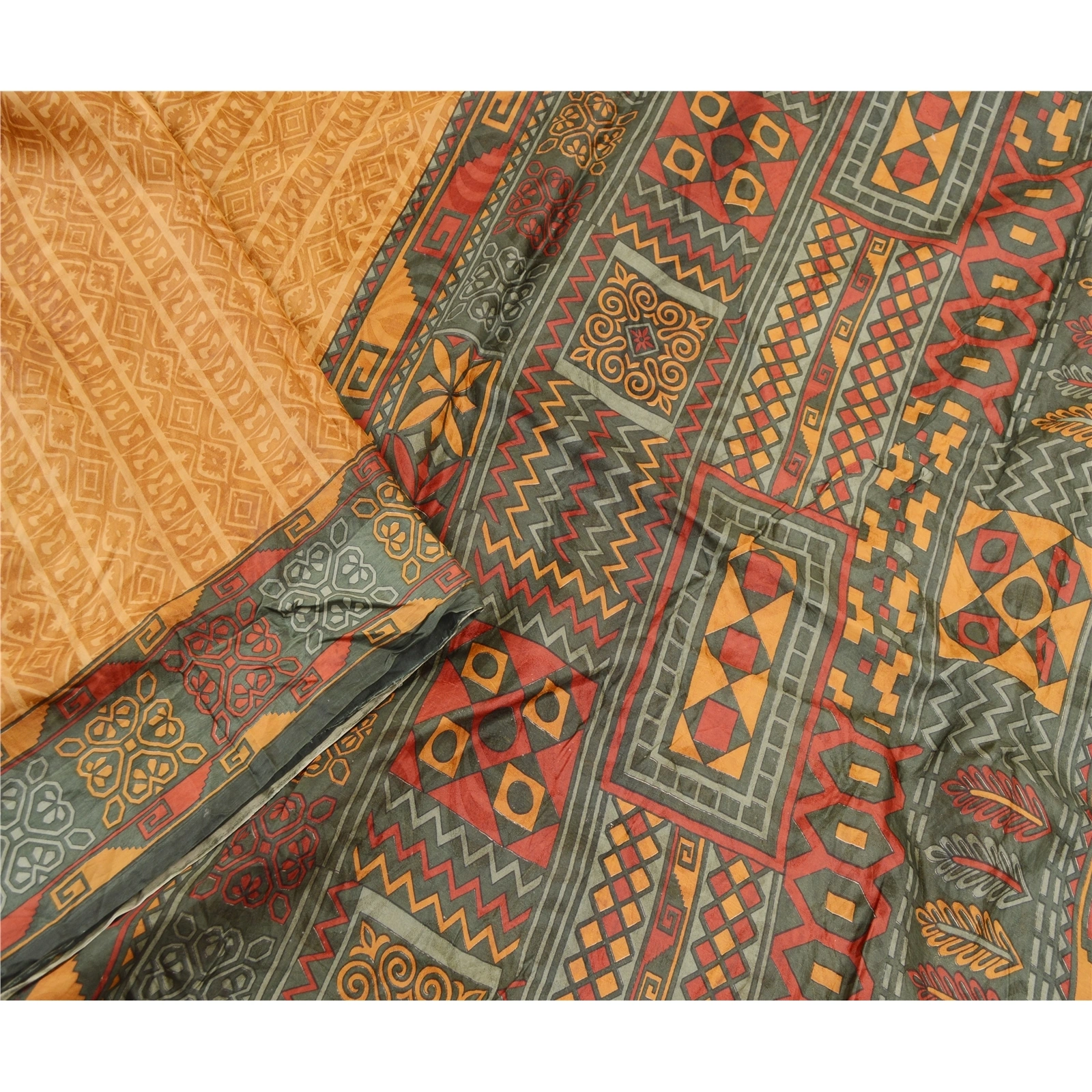 Sanskriti Vintage Brown Sarees 100% Pure Silk Printed Sari 5Yd Soft Craft Fabric, PR-58287-Brown-Printed Floral Design-Pure Silk-2