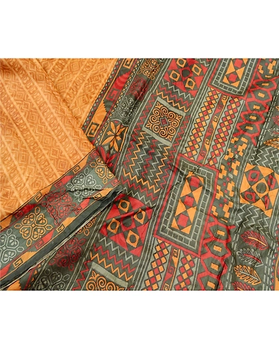Sanskriti Vintage Brown Sarees 100% Pure Silk Printed Sari 5Yd Soft Craft Fabric, PR-58287-Brown-Printed Floral Design-Pure Silk-2