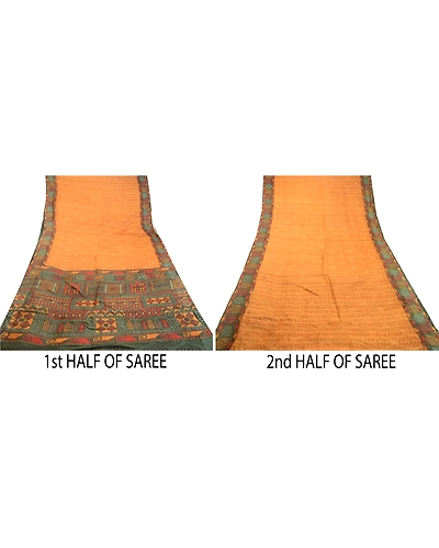 Sanskriti Vintage Brown Sarees 100% Pure Silk Printed Sari 5Yd Soft Craft Fabric, PR-58287-Brown-Printed Floral Design-Pure Silk-4