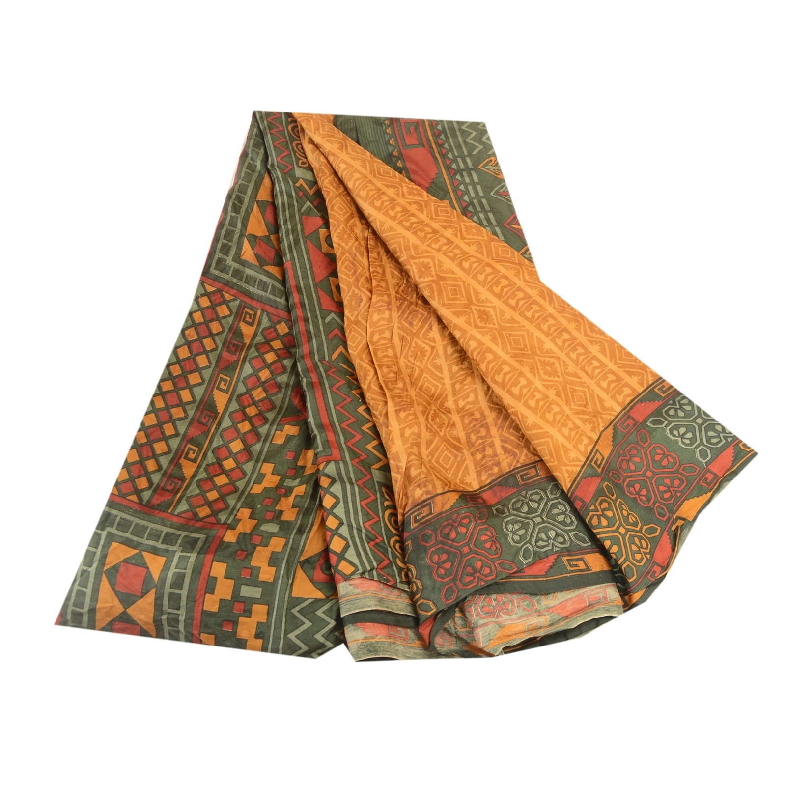 Sanskriti Vintage Brown Sarees 100% Pure Silk Printed Sari 5Yd Soft Craft Fabric, PR-58287-Brown-Printed Floral Design-Pure Silk-6