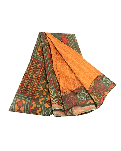 Sanskriti Vintage Brown Sarees 100% Pure Silk Printed Sari 5Yd Soft Craft Fabric, PR-58287-Brown-Printed Floral Design-Pure Silk-6