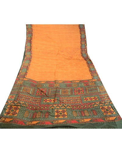 Sanskriti Vintage Brown Sarees 100% Pure Silk Printed Sari 5Yd Soft Craft Fabric, PR-58287-Brown-Printed Floral Design-Pure Silk-7