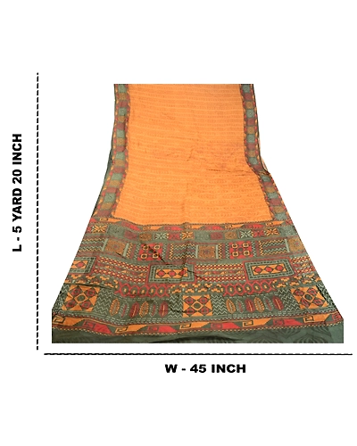 Sanskriti Vintage Brown Sarees 100% Pure Silk Printed Sari 5Yd Soft Craft Fabric, PR-58287-Brown-Printed Floral Design-Pure Silk-8