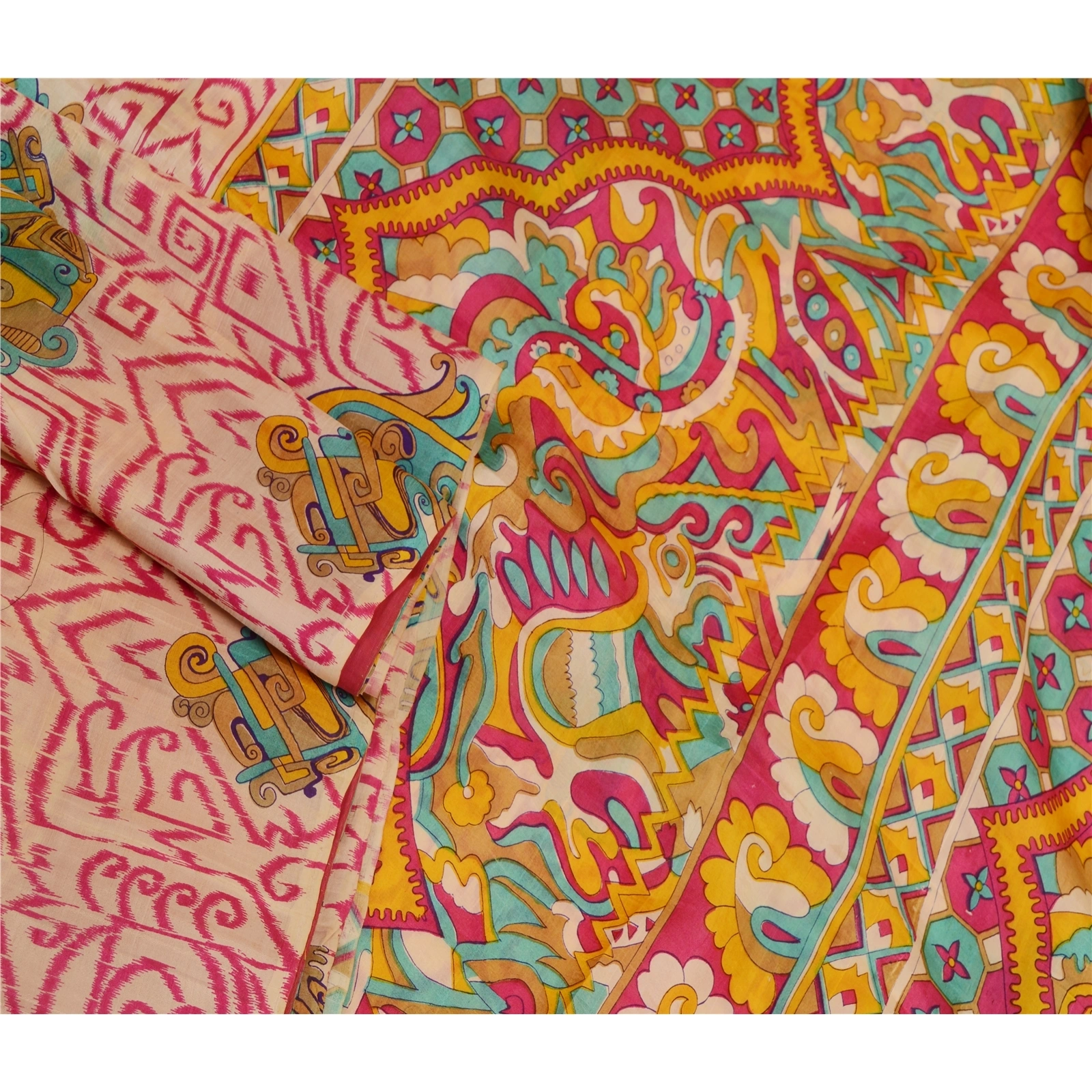 Sanskriti Vintage Hot Pink Sarees Indian Pure Silk Printed Sari 5Yd Craft Fabric, PR-58290-Pink-Printed Floral Design-Pure Silk-1