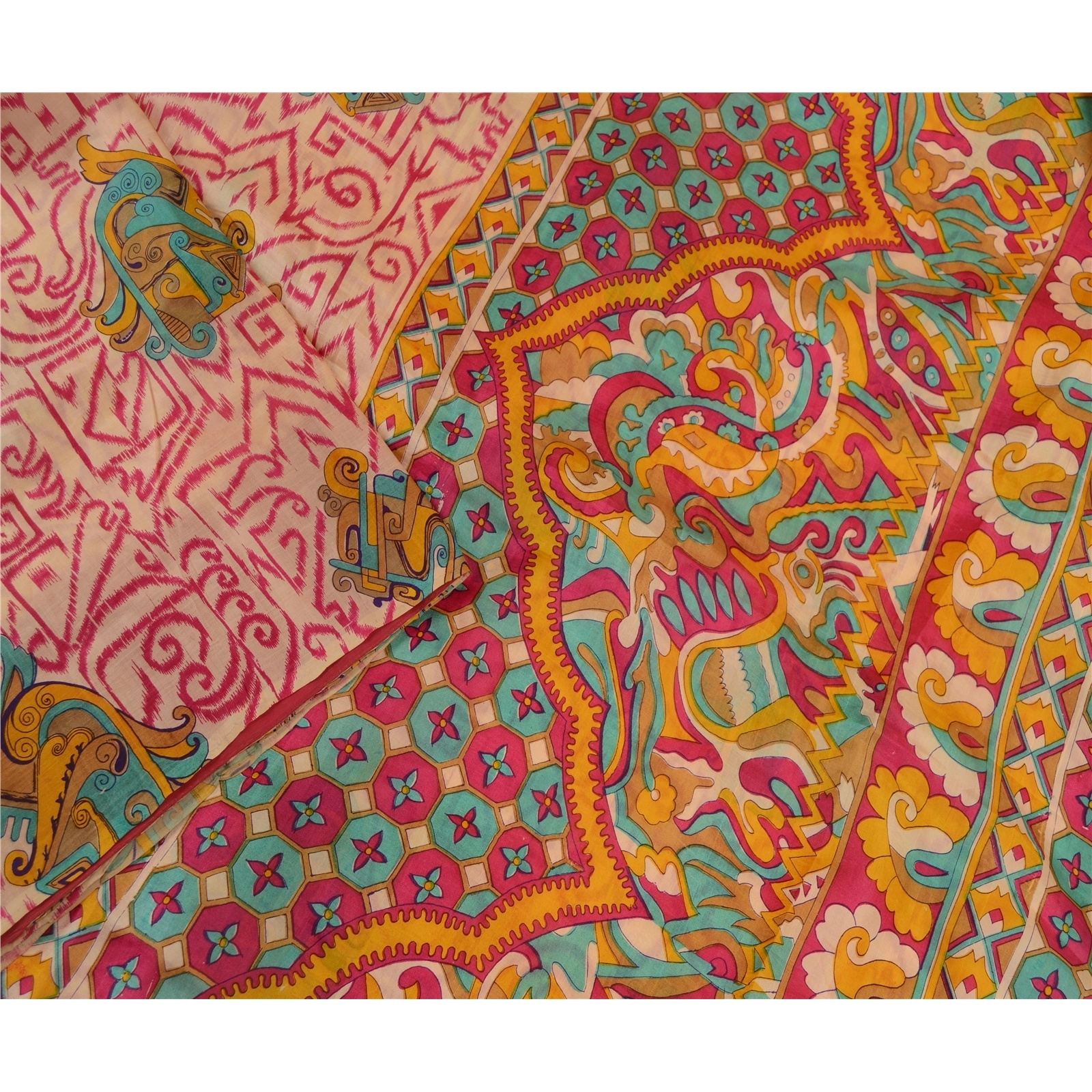 Sanskriti Vintage Hot Pink Sarees Indian Pure Silk Printed Sari 5Yd Craft Fabric, PR-58290-Pink-Printed Floral Design-Pure Silk-2