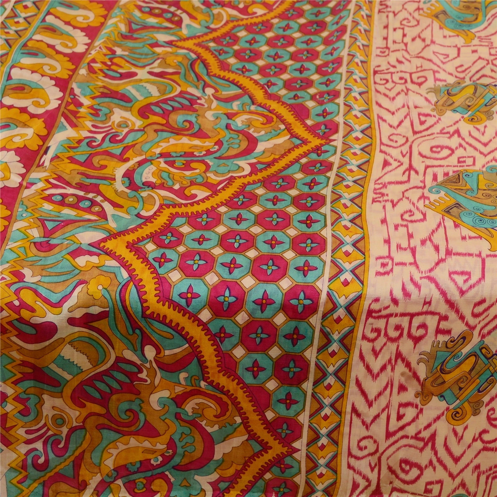 Sanskriti Vintage Hot Pink Sarees Indian Pure Silk Printed Sari 5Yd Craft Fabric, PR-58290-Pink-Printed Floral Design-Pure Silk-3