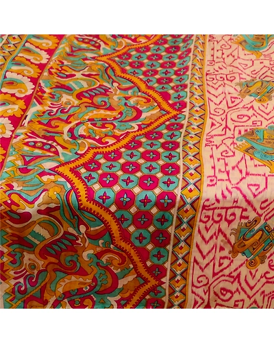Sanskriti Vintage Hot Pink Sarees Indian Pure Silk Printed Sari 5Yd Craft Fabric, PR-58290-Pink-Printed Floral Design-Pure Silk-3