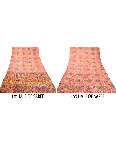 Sanskriti Vintage Hot Pink Sarees Indian Pure Silk Printed Sari 5Yd Craft Fabric, PR-58290-Pink-Printed Floral Design-Pure Silk-4